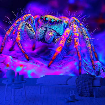 Neon Spider UV Schwarzlicht-Wandteppich