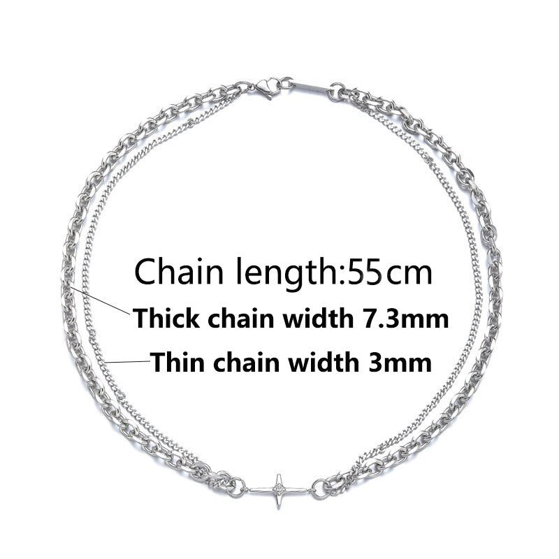 Edelstahl Kreuzkette im Hip-Hop-Stil - Doppelreihige Halskette mit Charme