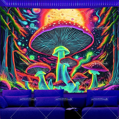 Skull Waterfall UV Schwarzlicht-Wandteppich