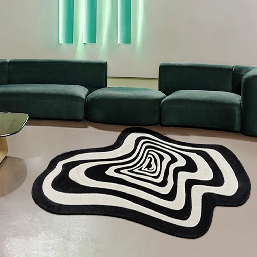 Trendy Black and White Abstract Rug – Living Room &amp; Floor Mat