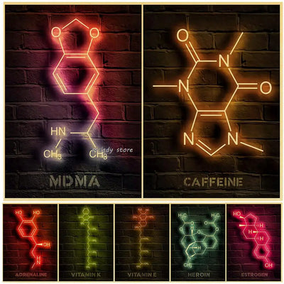 Neon Molecules Neon Poster von NiZED als trippy Poster und psychedelische Wanddeko