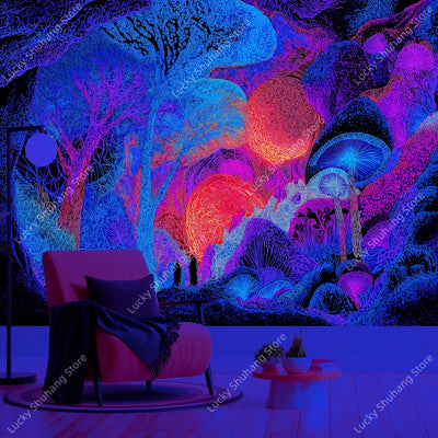 Psychedelic Geometry UV Schwarzlicht-Wandteppich