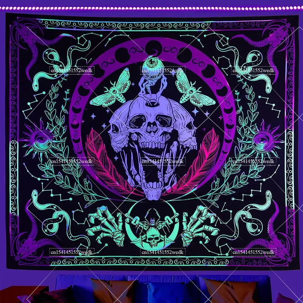 Skeleton Halloween UV Schwarzlicht-Wandteppich