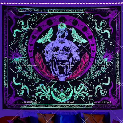 Skeleton Halloween UV Schwarzlicht-Wandteppich