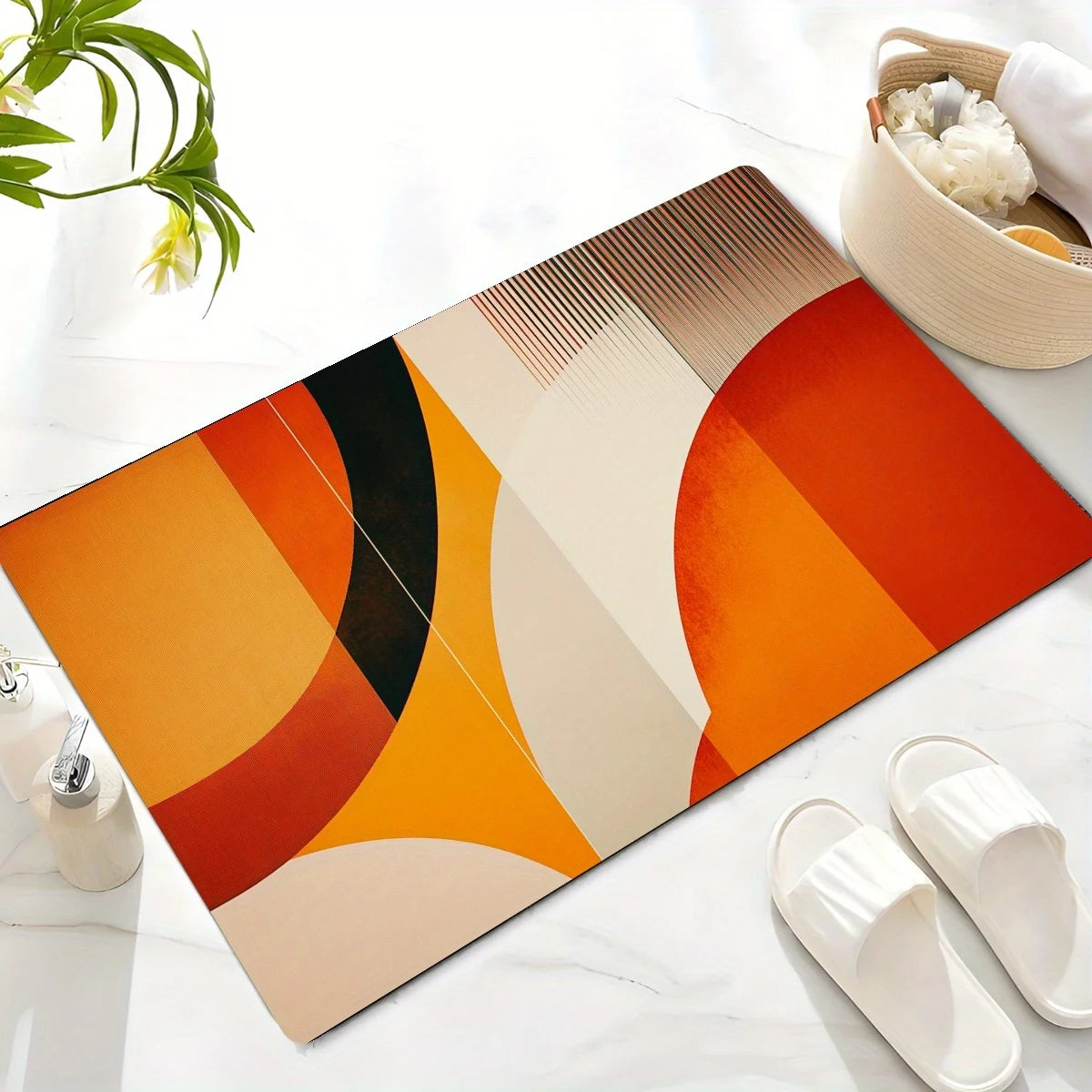 Geometrischer Kunst-Teppich – Orange-Rot & Modern