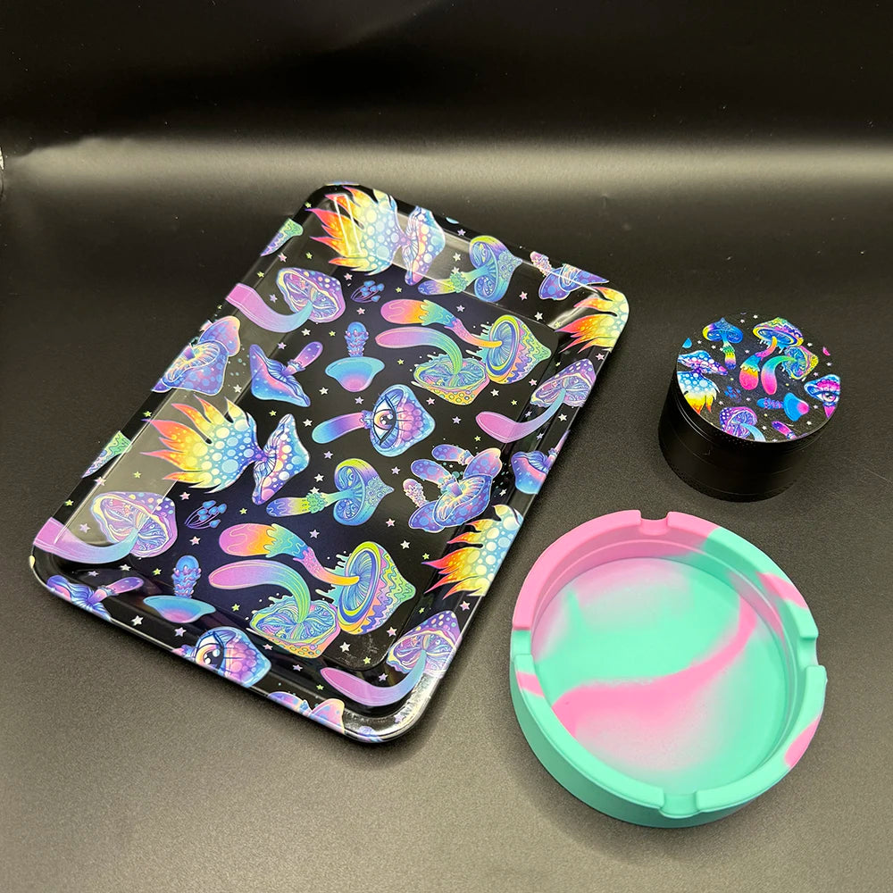 50 mm Tabak- & Kräutergrinder Set mit Rolling Tray & Aschenbecher