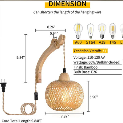 RATTAN SIGNAL – E27-WANDLEUCHTE AUS BAMBUSGEFLECHT
