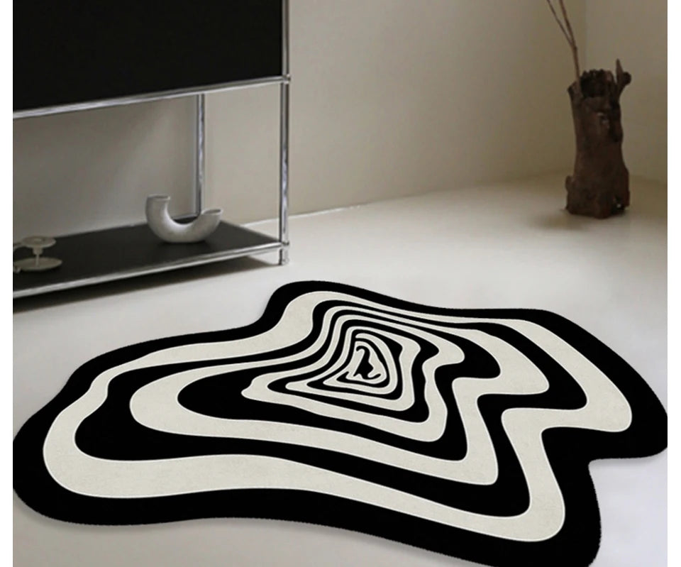 Trendy Black and White Abstract Rug – Living Room &amp; Floor Mat