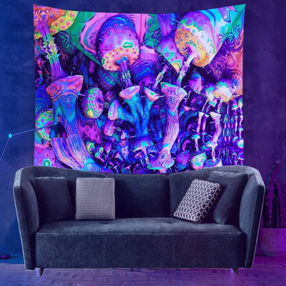 Psychedelic hippie mushroom black light poster