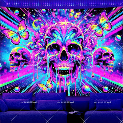 Skull Waterfall UV Schwarzlicht-Wandteppich
