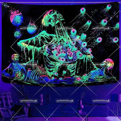 Skeleton Halloween UV Schwarzlicht-Wandteppich