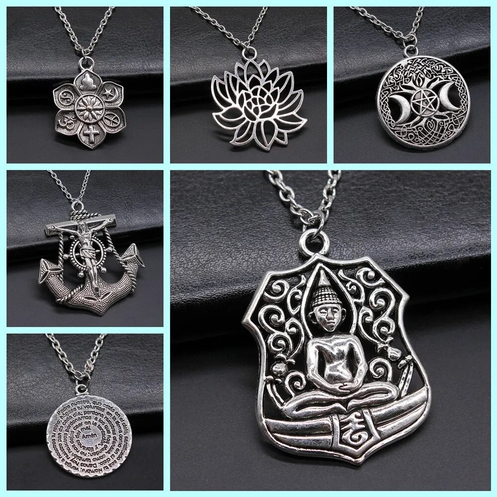 Religiöser Schmuck - Buddhismus Buddha Anhänger Halskette mit Om Yoga Symbol und Lotusbaum