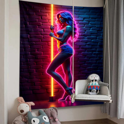 Human Silhouette Neon UV Wandteppich