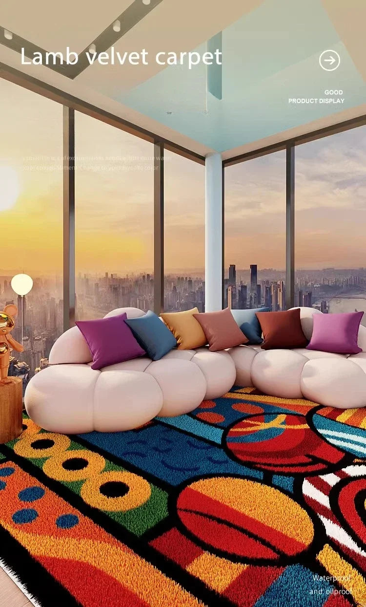 Bunter Cartoon-Plüschteppich – Wohnzimmer & Schlafzimmer