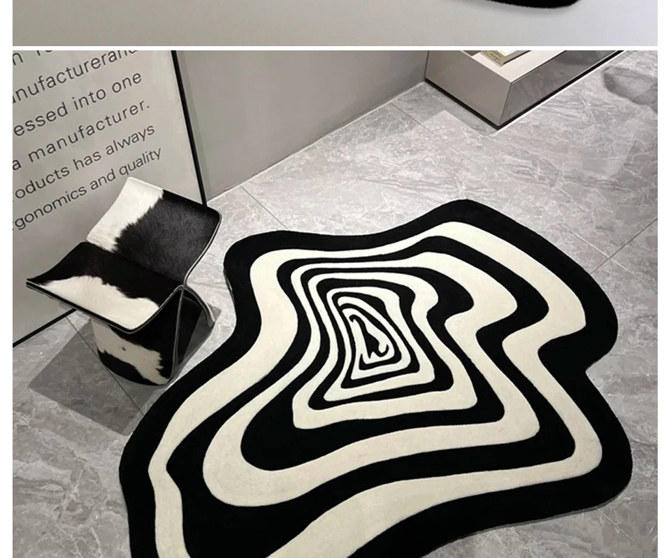 Trendy Black and White Abstract Rug – Living Room &amp; Floor Mat