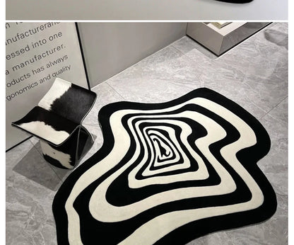 Trendy Schwarz-Weiß Abstrakt-Teppich – Wohnzimmer & Bodenmatte