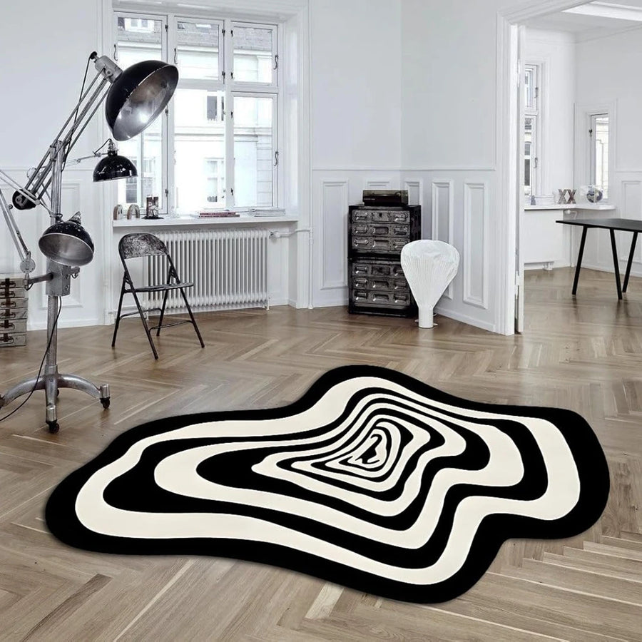 Trendy Black and White Abstract Rug – Living Room &amp; Floor Mat