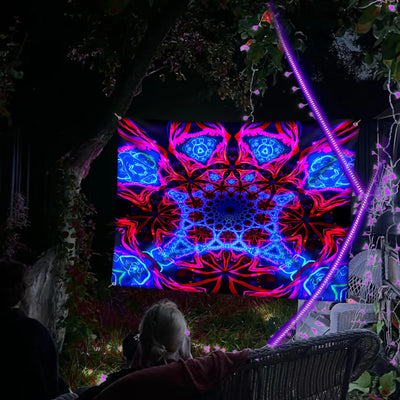 Neon Geometry UV Schwarzlicht-Wandteppich