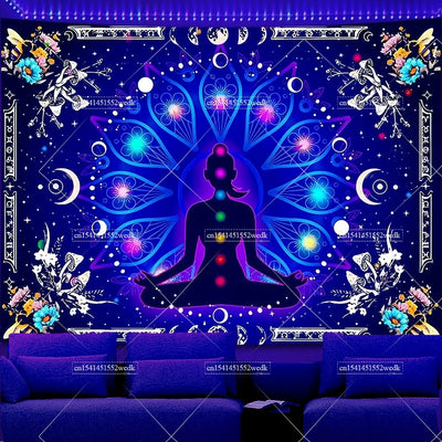 Seven Chakras UV Schwarzlicht-Wandteppich