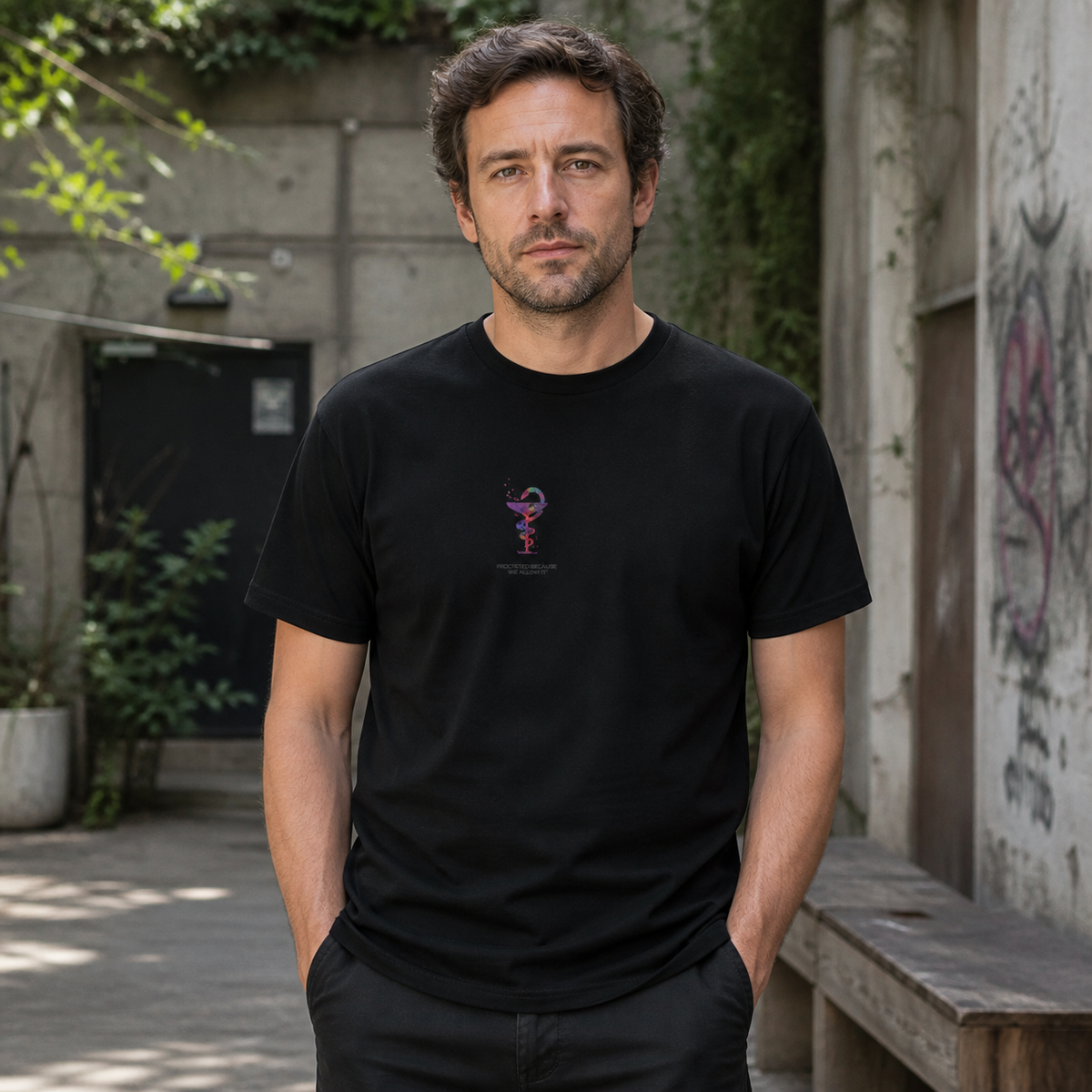 Addicted Society Tshirt Herren Frontansicht – KI-generierte Darstellung