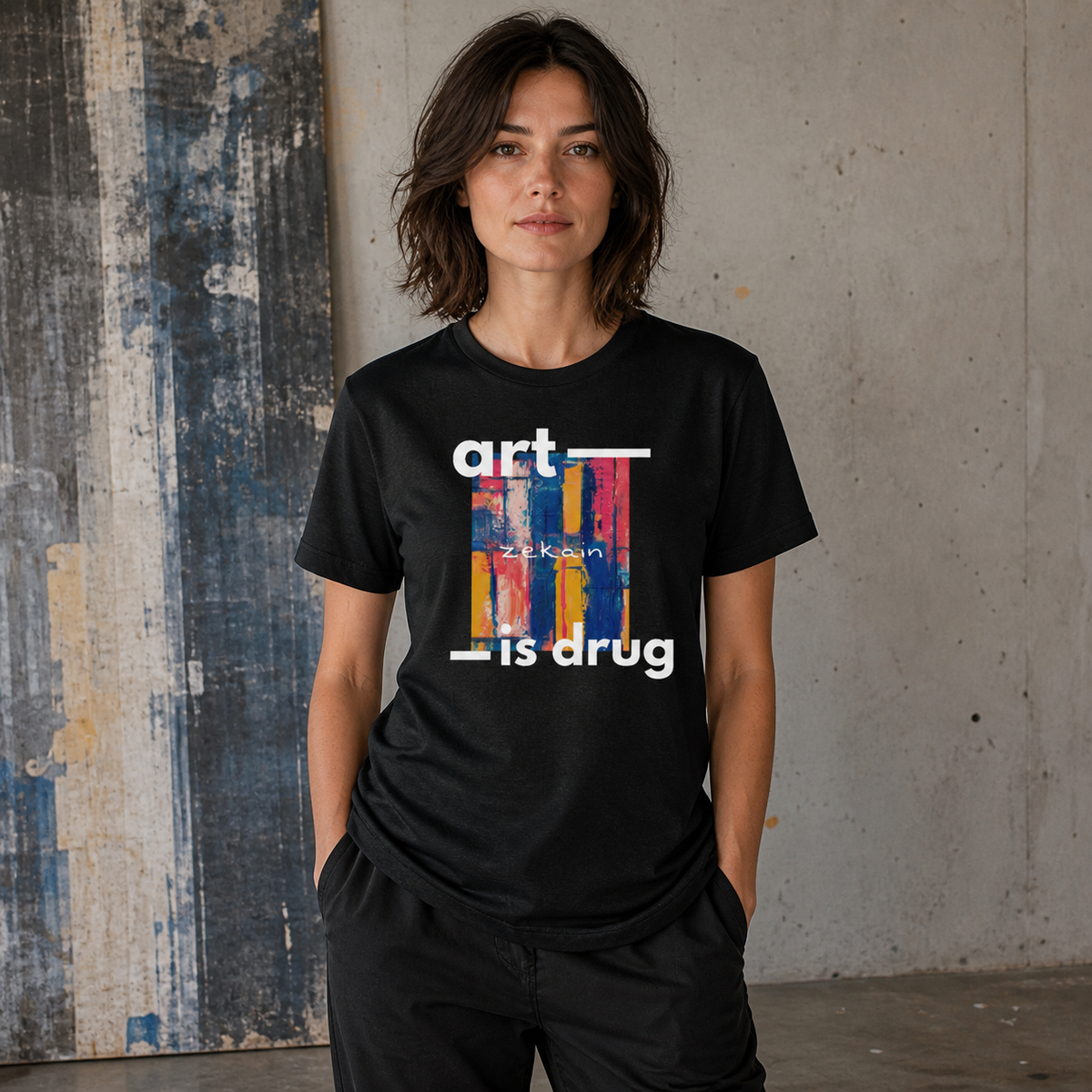 Art Drug Graphic T-Shirt Damen Frontansicht – KI-generierte Darstellung