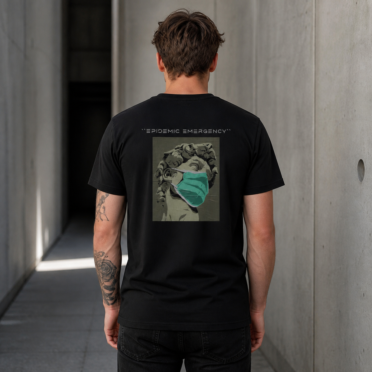 Art Quarantine Tshirt Herren Rückenansicht – KI-generierte Darstellung