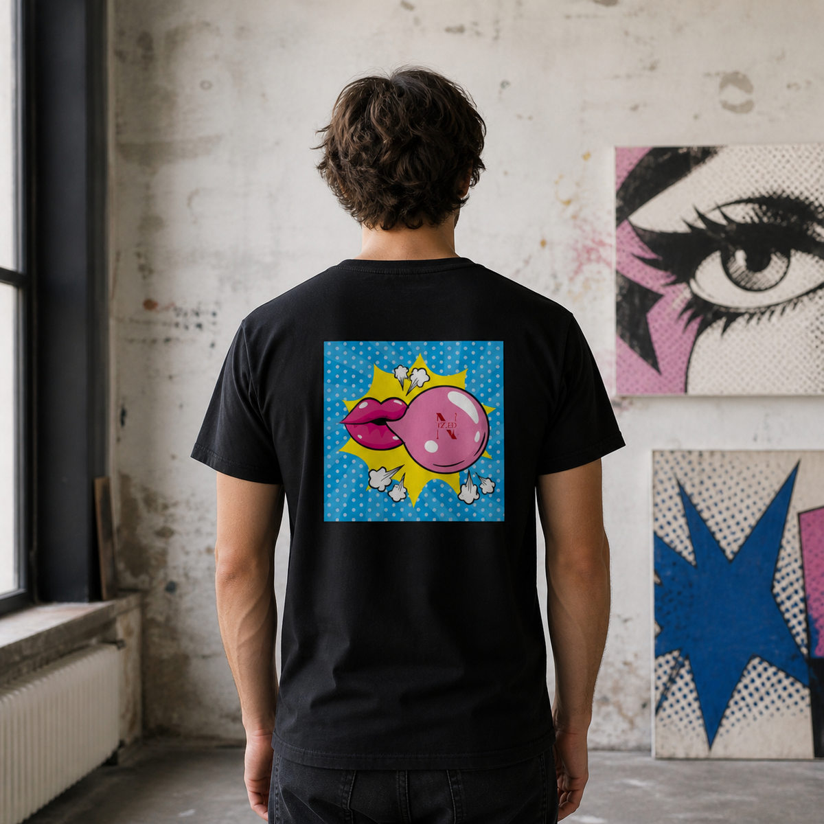 Bubble Graphic T-Shirt Design 2 Herren Rückenansicht – KI-generierte Darstellung