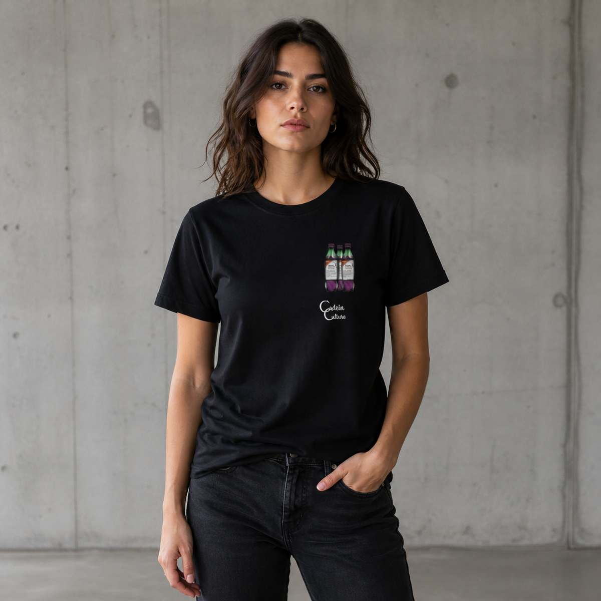 Codein Culture Graphic T-Shirt Design 2 Damen Frontansicht – KI-generierte Darstellung