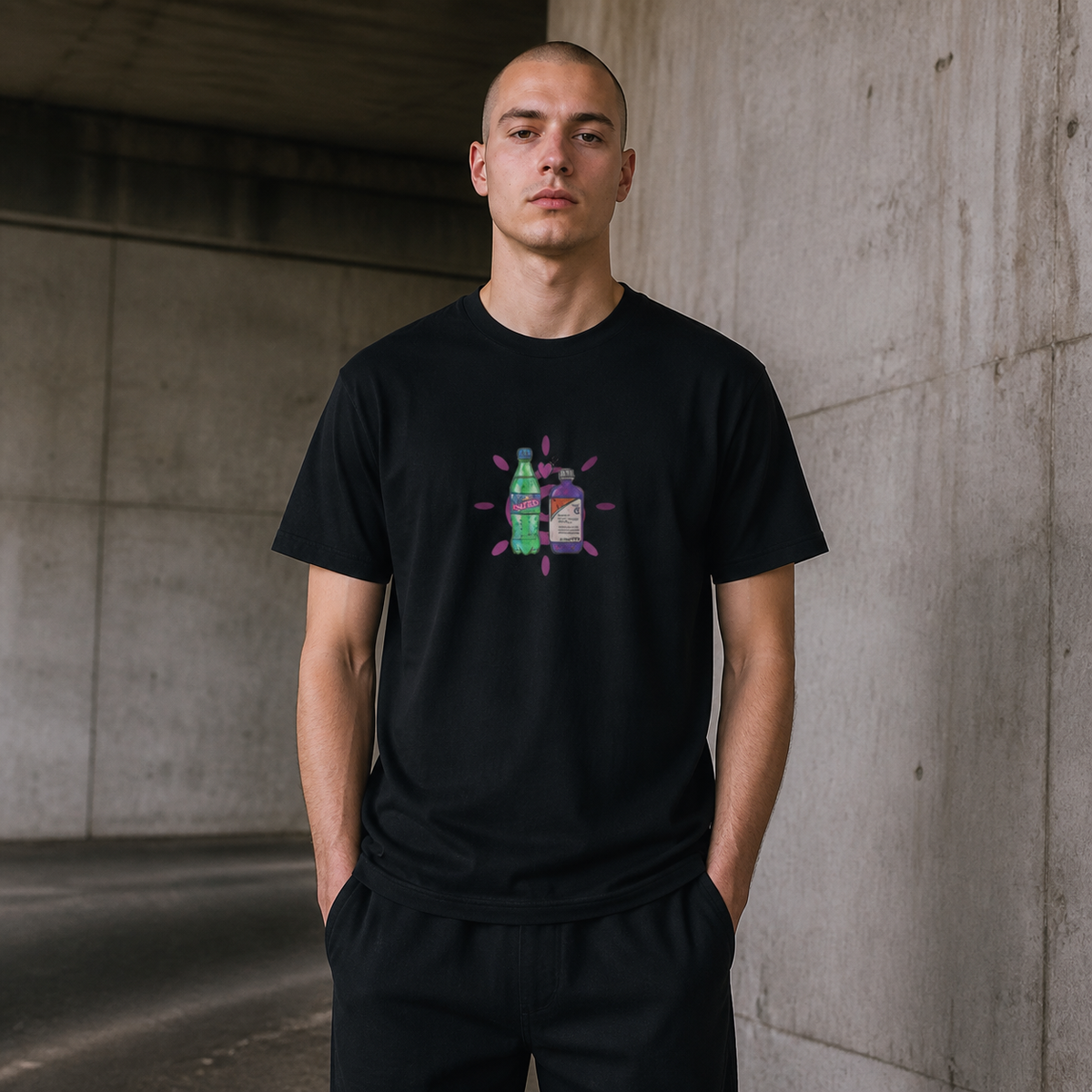 Codein Spirit Graphic T-Shirt Herrenmodel Vorderansicht – KI-generierte Darstellung