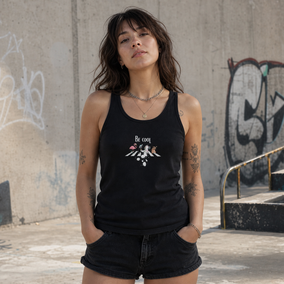 Cool Tank Top Vorderansicht an weiblichem Model - KI-generierte Darstellung