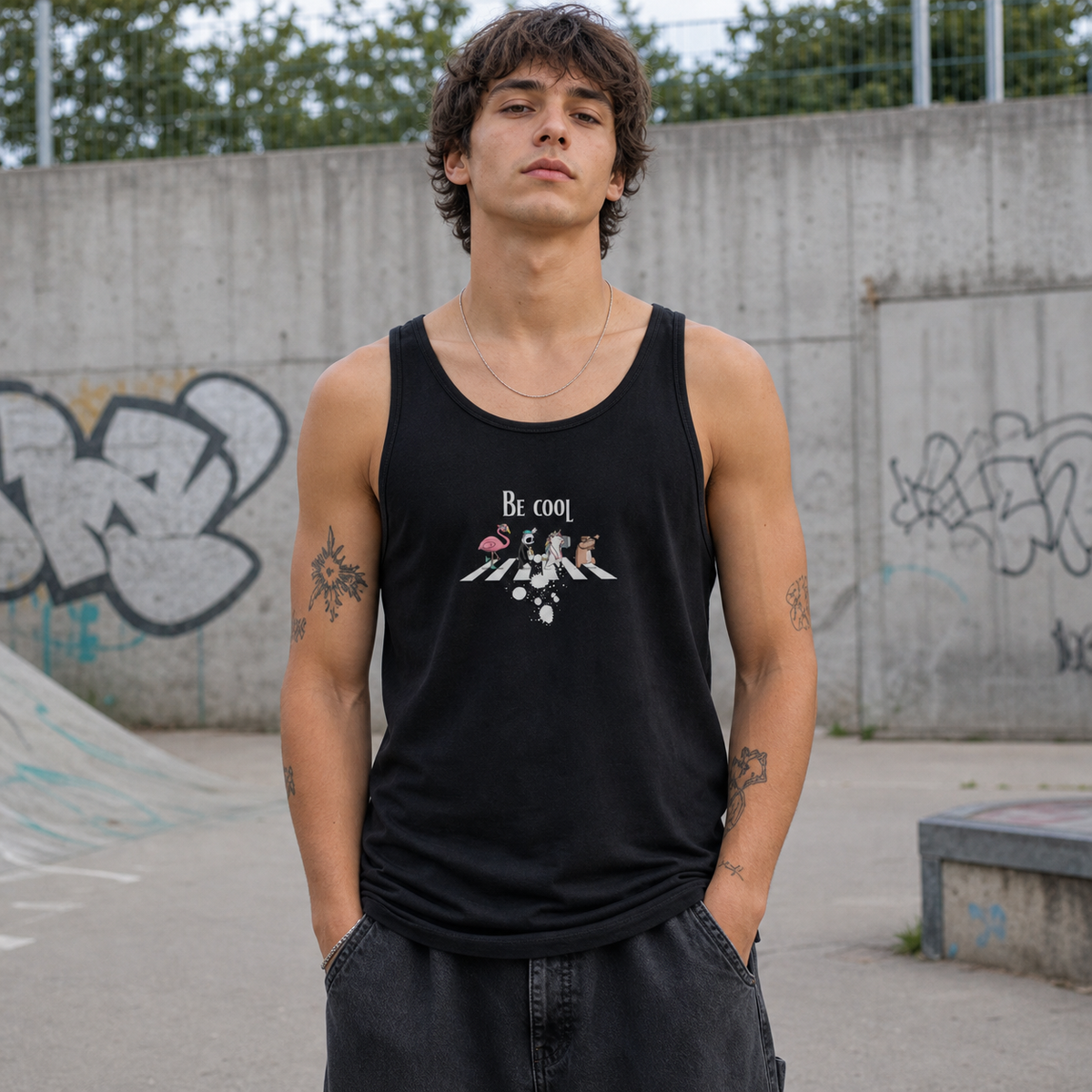 Cool Tank Top Vorderansicht an männlichem Model - KI-generierte Darstellung