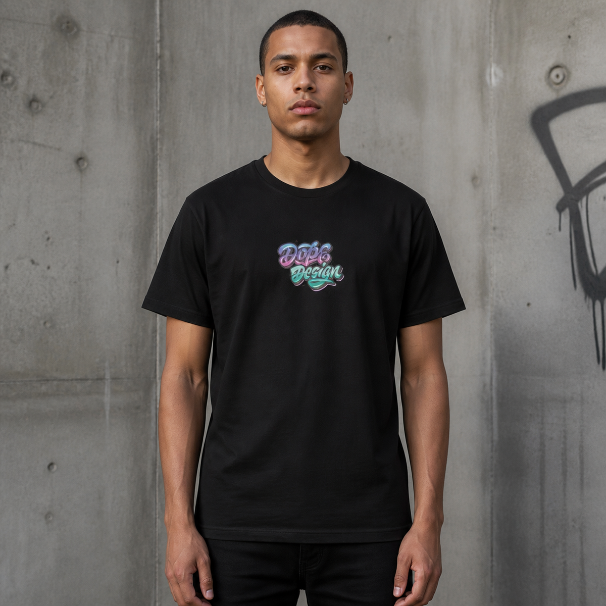 Dope Design Tshirt Herrenmodel Vorderansicht – KI-generierte Darstellung