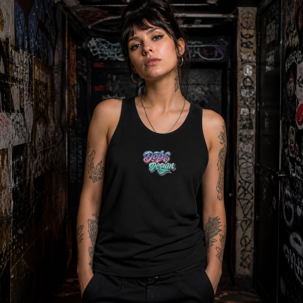 Dope Design Tank Top Modellansicht - KI-generierte Darstellung