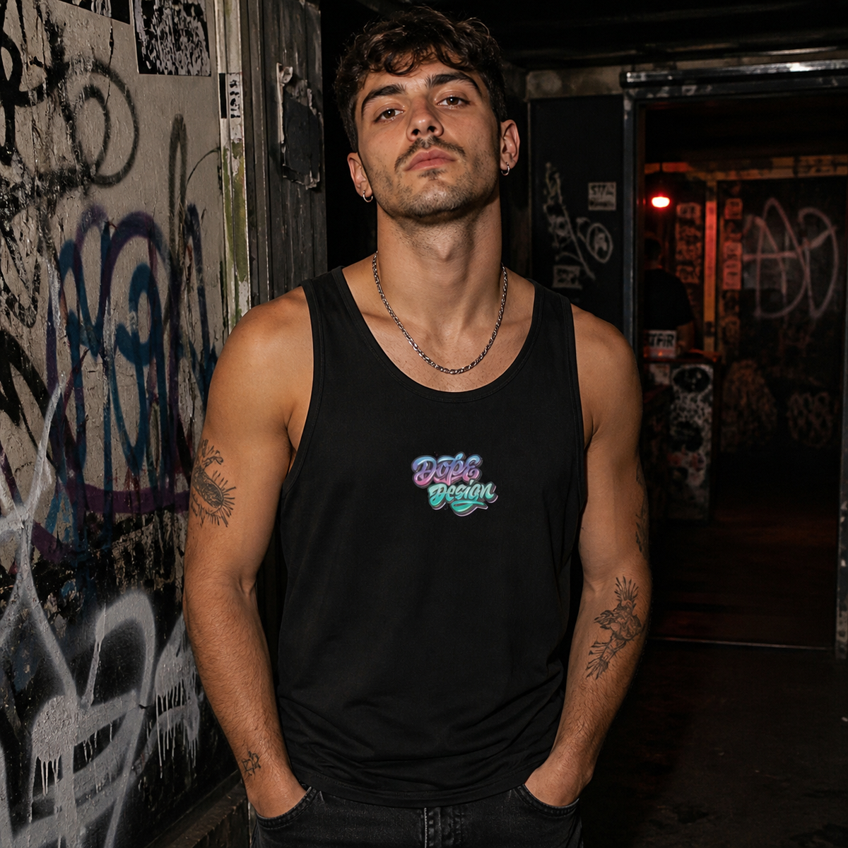Dope Design Tank Top Modellansicht - KI-generierte Darstellung