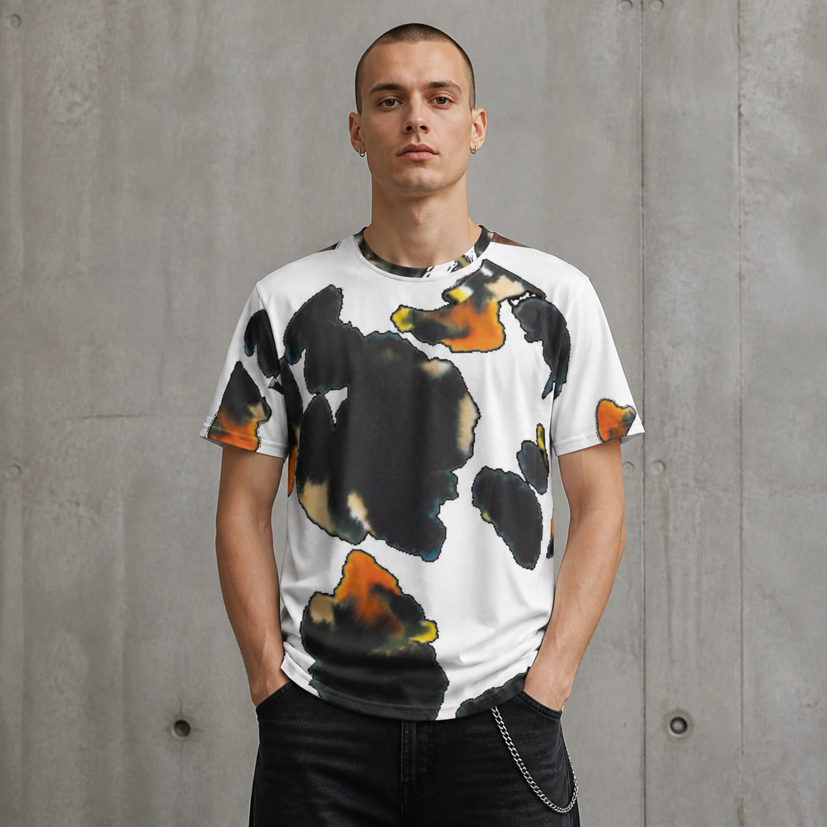 Dyzed Graphic T-Shirt Herrenmodel Vorderansicht – KI-generierte Darstellung