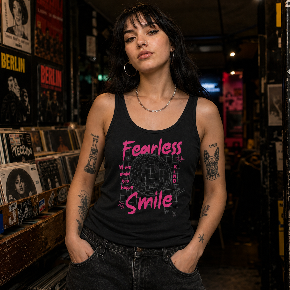 Fearless Smile Tank Top Modellansicht - KI-generierte Darstellung