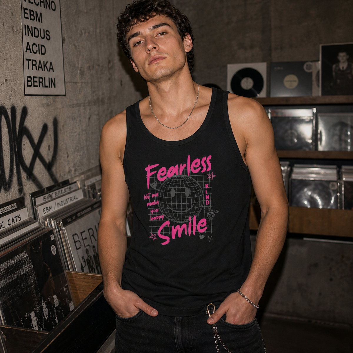 Fearless Smile Tank Top Modellansicht - KI-generierte Darstellung