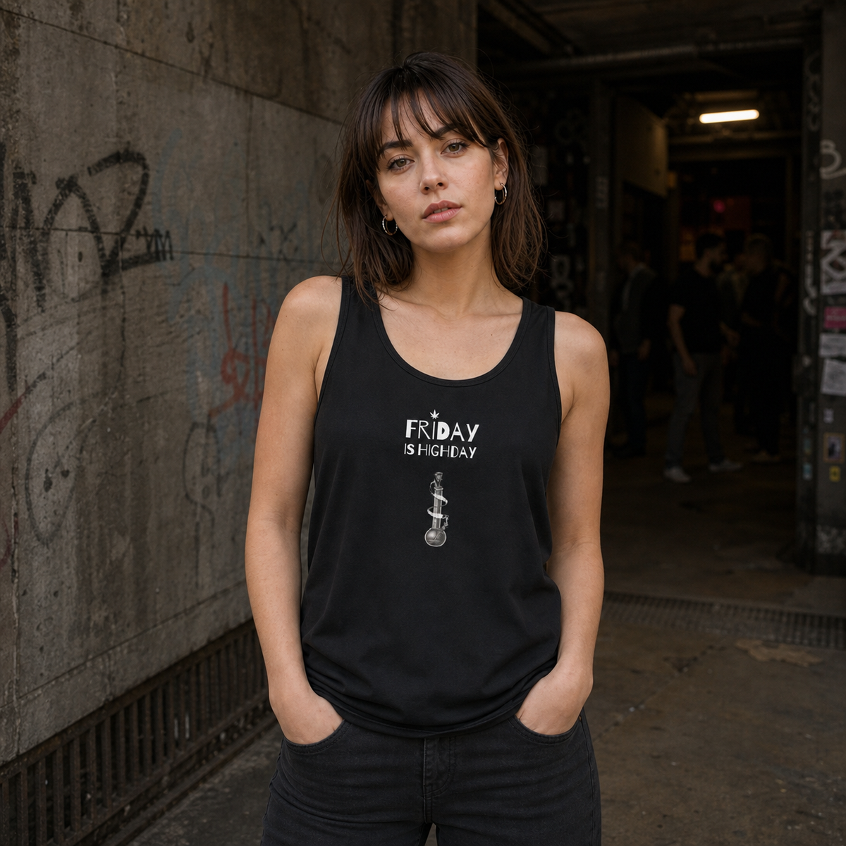 Friday Highday Tank Top Modellansicht - KI-generierte Darstellung