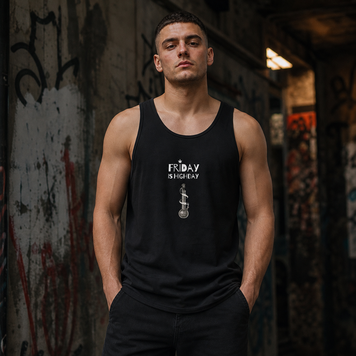 Friday Highday Tank Top Modellansicht - KI-generierte Darstellung