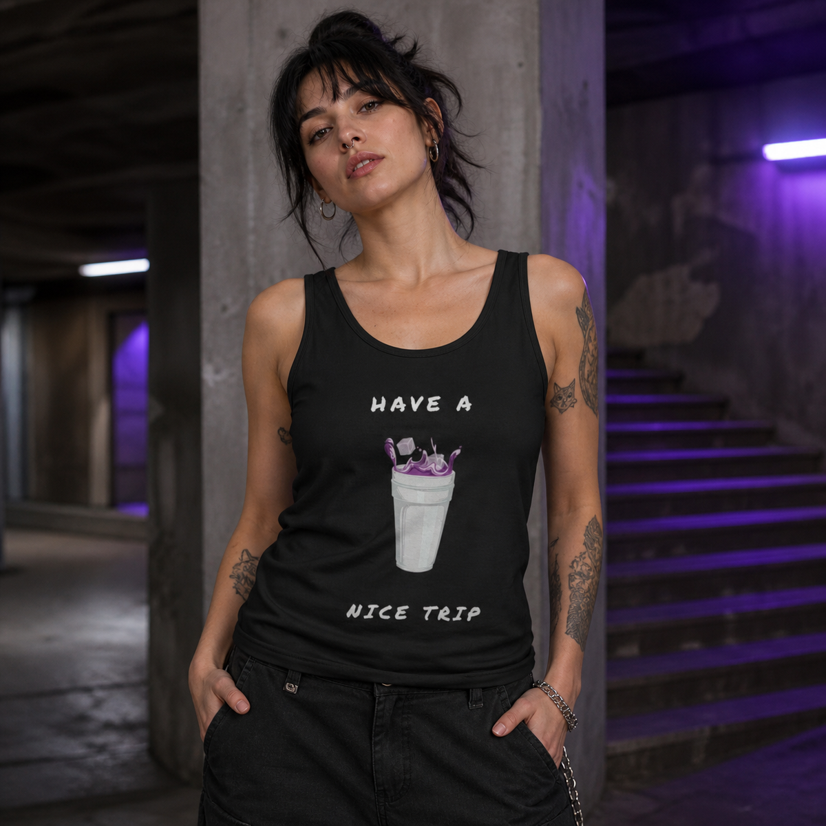 Have Nice Trip Tank Top Modellansicht - KI-generierte Darstellung