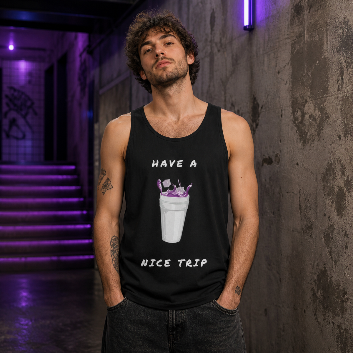 Have Nice Trip Tank Top Modellansicht - KI-generierte Darstellung