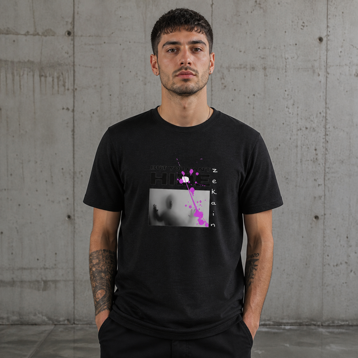 Hide Graphic T-Shirt Herrenmodel Vorderansicht – KI-generierte Darstellung