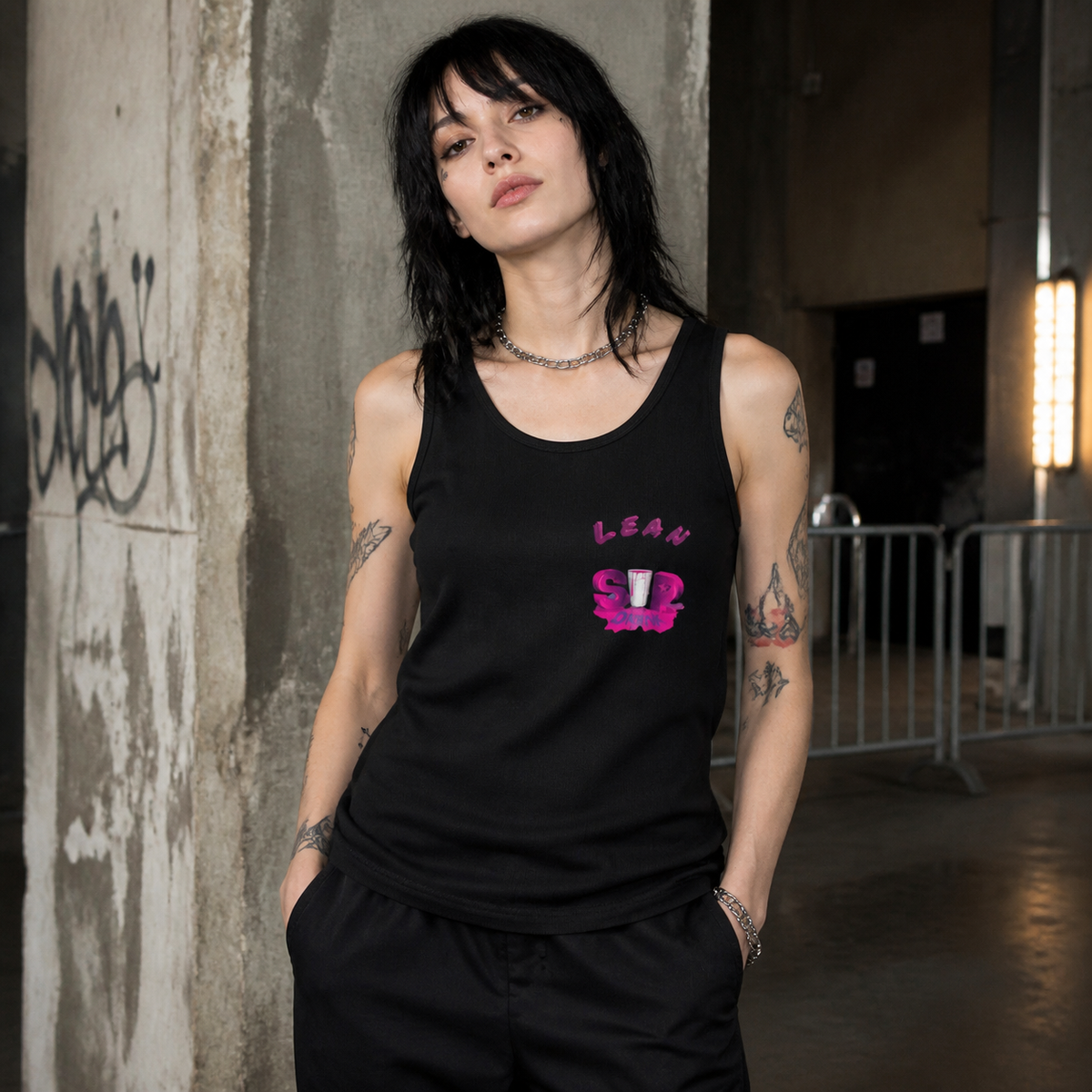 Lean Drank Tank Top Modellansicht - KI-generierte Darstellung