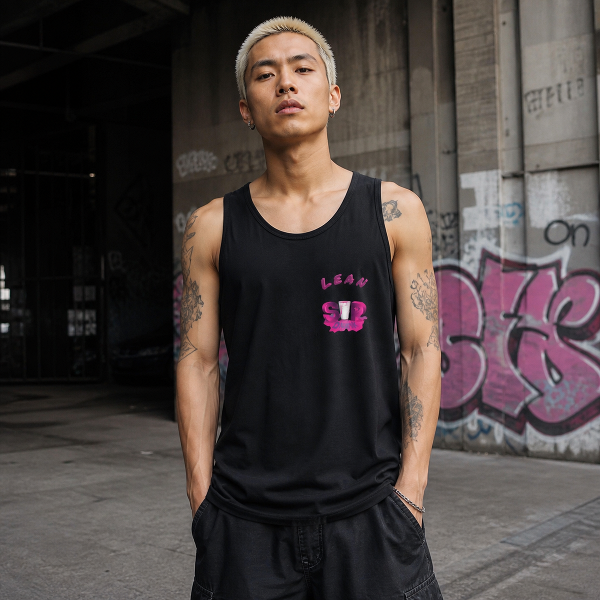 Lean Drank Tank Top Modellansicht - KI-generierte Darstellung