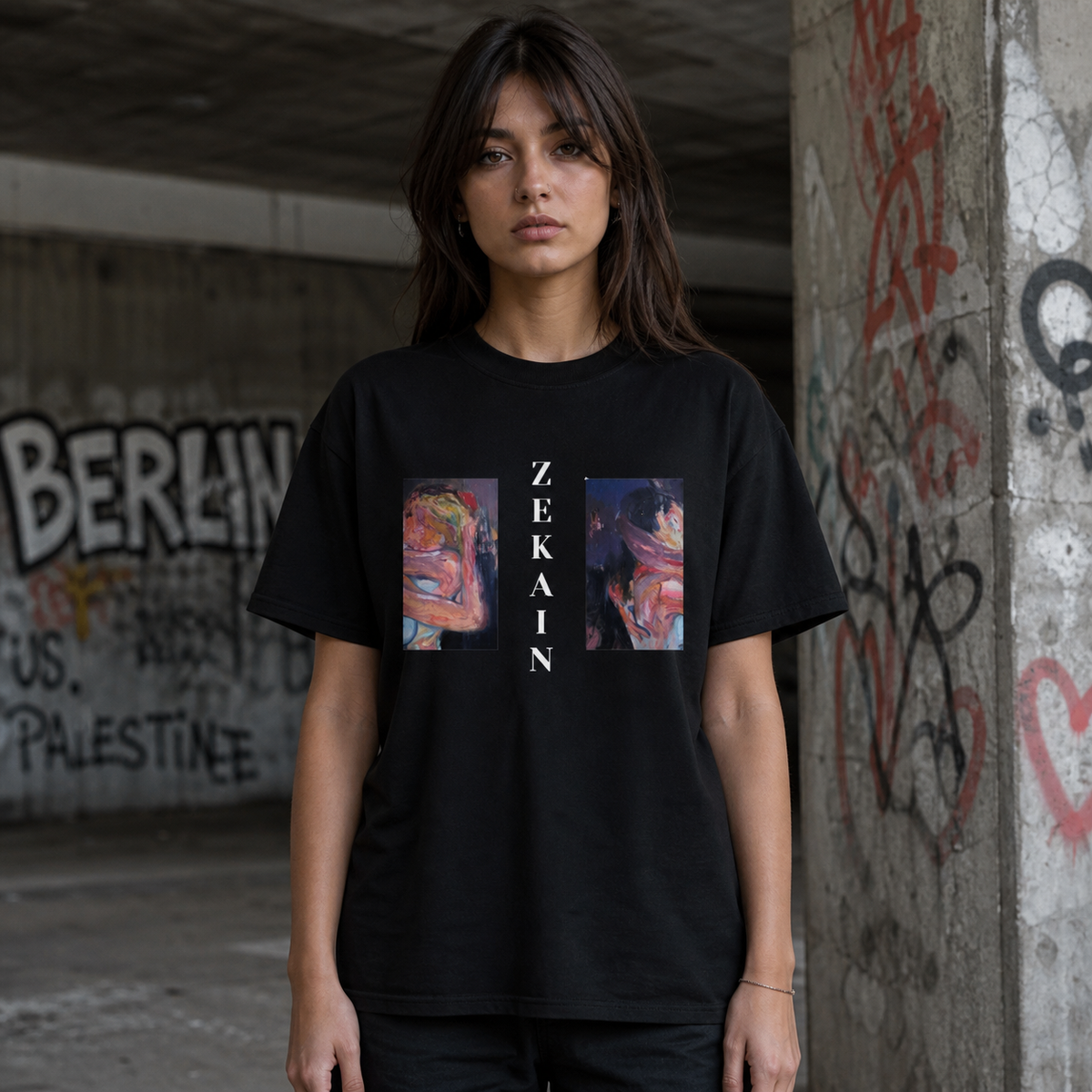 Love Graphic T-Shirt NiZED weibliches Model – KI-generierte Darstellung