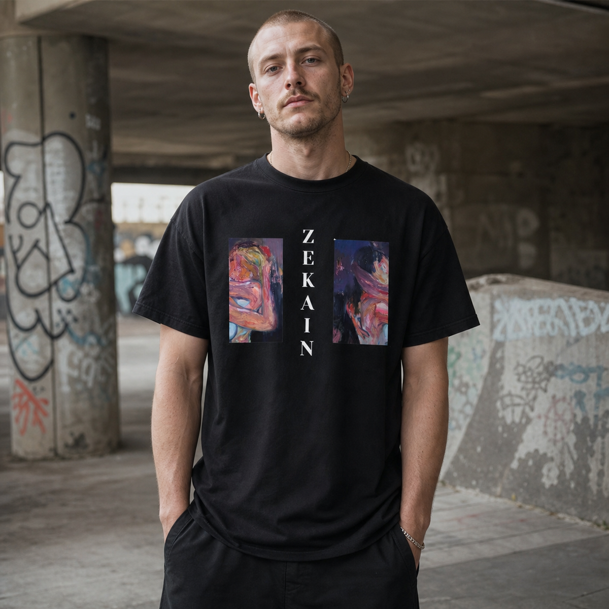 Love Graphic T-Shirt NiZED männliches Model – KI-generierte Darstellung