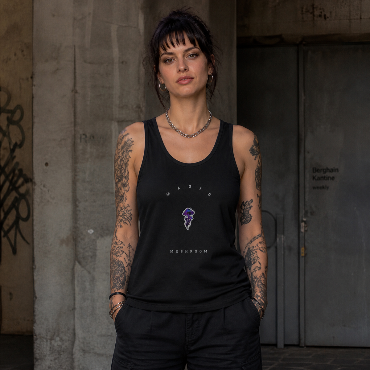 Magic Mushroom Tank Top Modellansicht - KI-generierte Darstellung