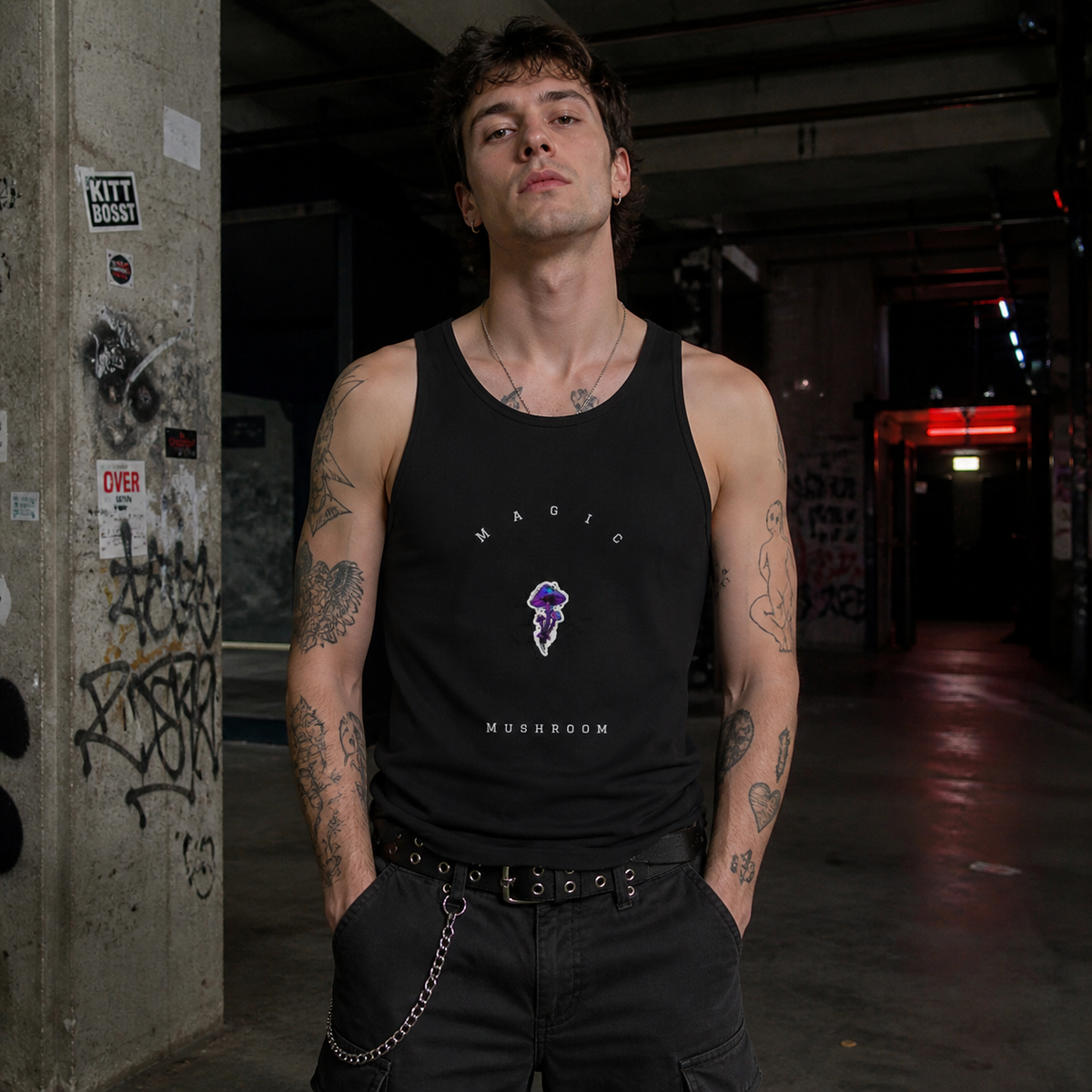 Magic Mushroom Tank Top Modellansicht - KI-generierte Darstellung