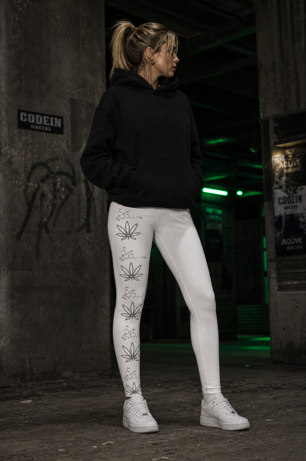 420 Blaze It Leggings am weiblichen Modell - KI-generierte Darstellung