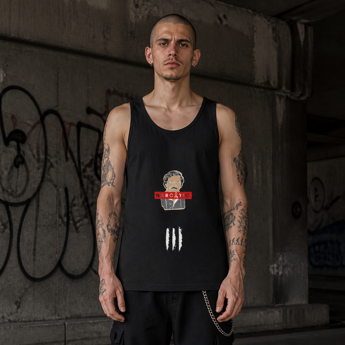 Narcotic Empire Tank Top Herren Modellansicht - KI-generierte Darstellung